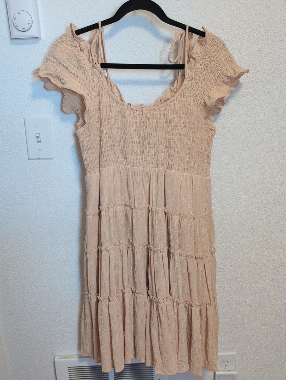 Together Tie-Shoulder Smocked Tiered Dress